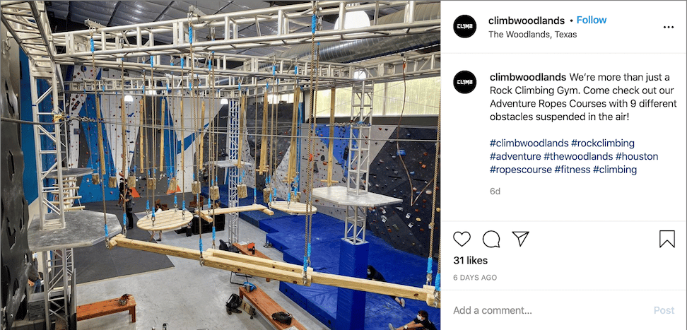 Climb Woodlands Instagram Post of Ropes Course
