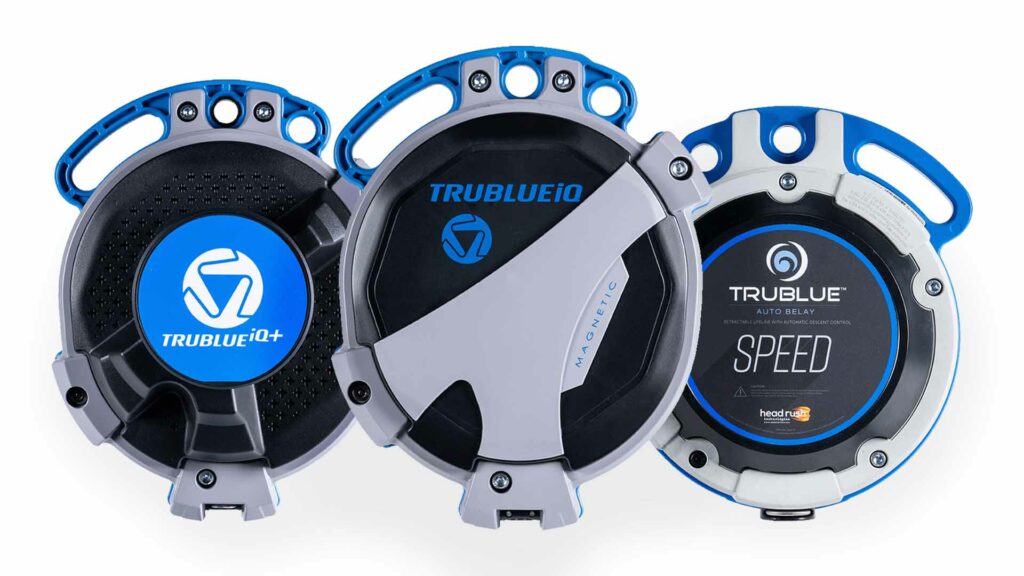 We engineer and manufacture three different models of auto belays for climbing facilities to choose from: the TRUBLUE iQ, the TRUBLUE iQ+, and the TRUBLUE SPEED. All three TRUBLUEs come with our patented magnetic braking technology and are certified for a user weight between 22 - 309 pounds.